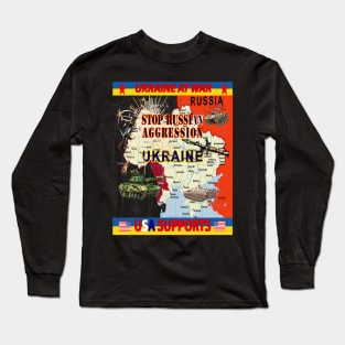 Ukraine - Ukraine at War - USA Supports - Map - TALL X 300 Long Sleeve T-Shirt